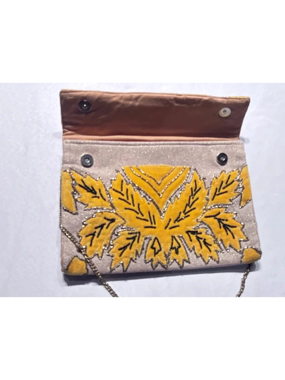 Vintage Velvet Beaded Clutch with Leaf Motif